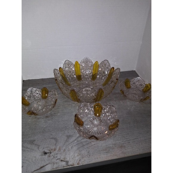 4 Pc Ellrose Paneled Daisy and Button Serving Bowl Set EAPG George Duncan & Sons - Picture 1 of 7